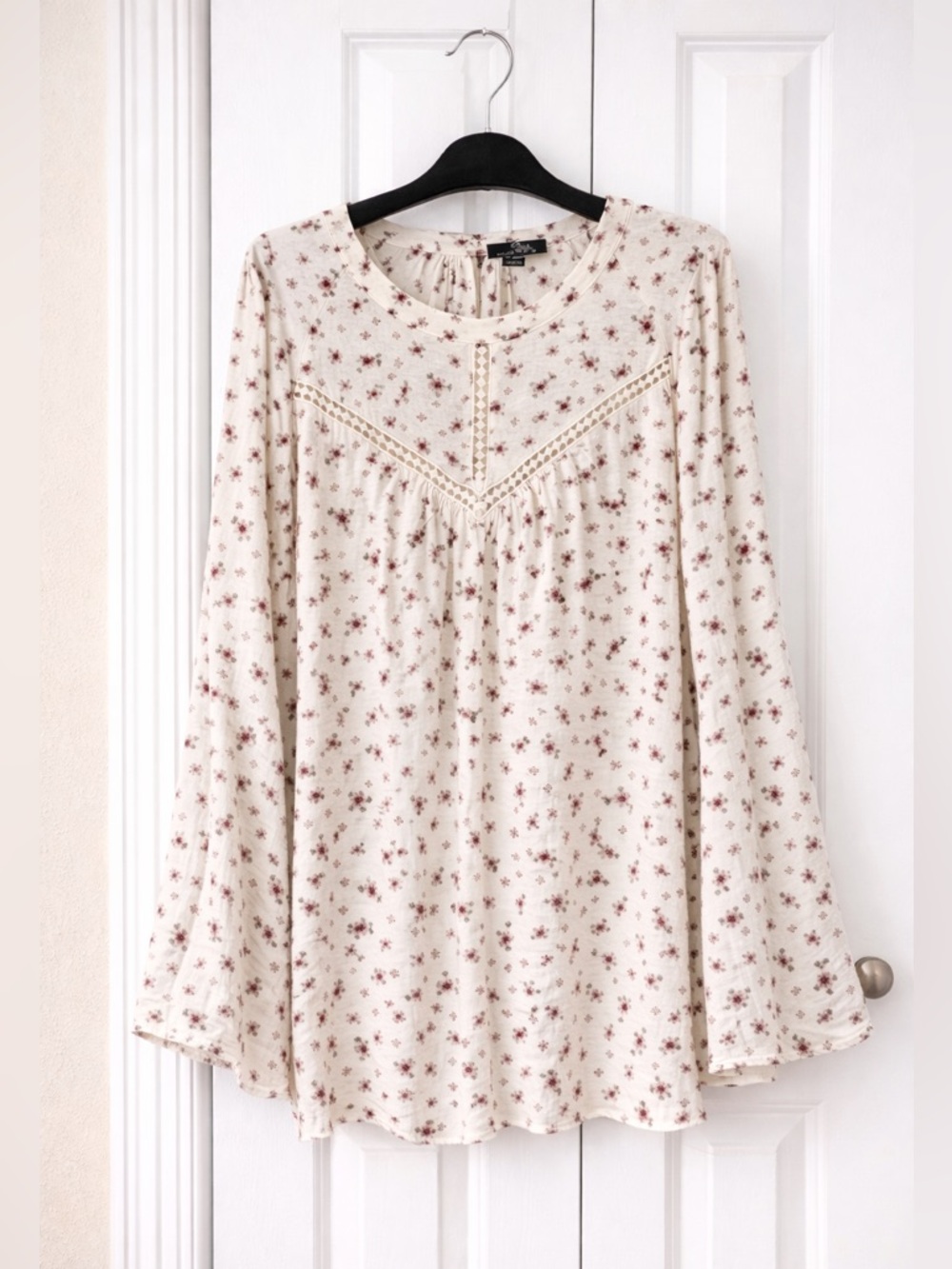 Boho Floral Blouse 2X Flowy Peasant Top Lightweight Cottagecore